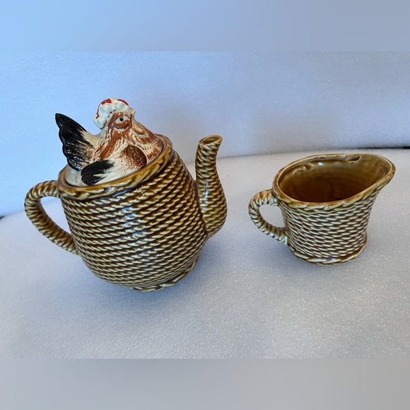 Vintage Teapot Antique Glazed Chicken Hen Rooster Brown Tea Pot Made In Japan - Picture 3 of 6